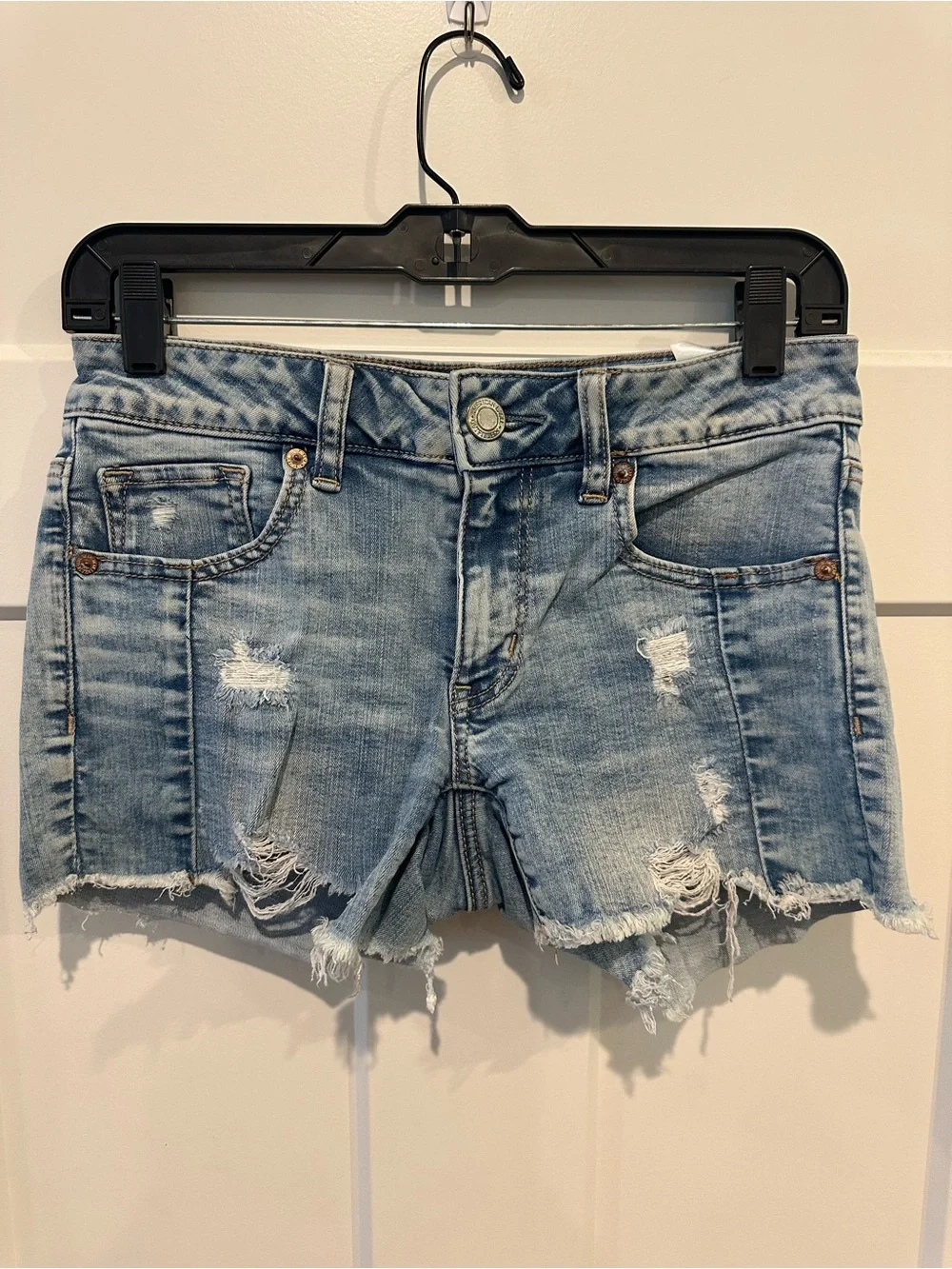 American Eagle Outfitters Light Blue Distressed Denim Shorts